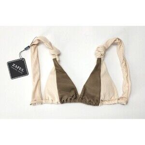 ZAFUL Women's Halter Triangle Bikini Top Ribbed - Colorblock Brown, Small